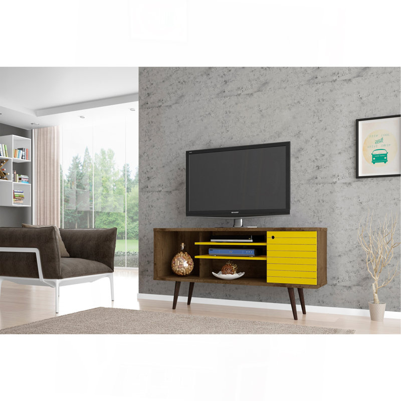Meuble télé en brun rustique et jaune, Brun/jaune