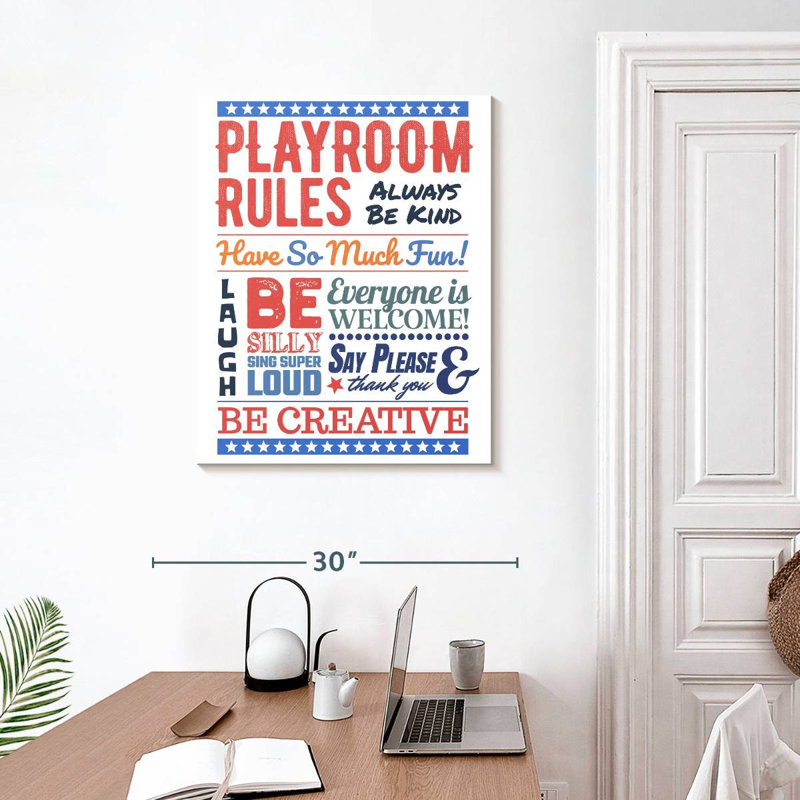 " Playroom Rules " by HomeyNotes Studio, 30" H x 24" W x 1.25" D