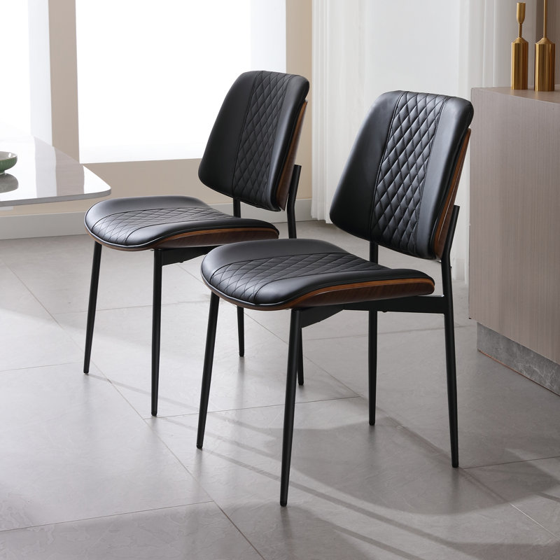 Chaise d'appoint moderne en similicuir avec dossier en bois de noyer, Noir
