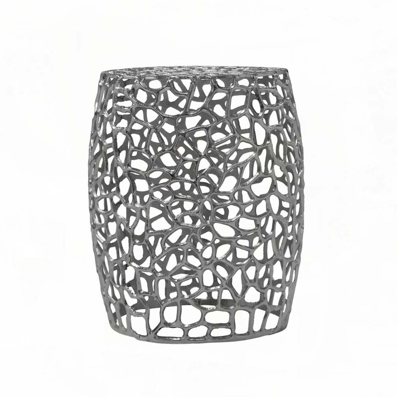 Aluminum Drum End Table, Silver Nickel