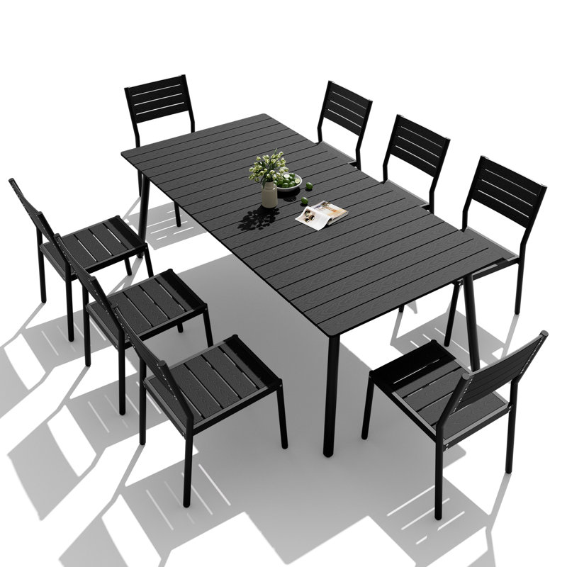 Cyanni 8 - Person 82.5'' L Outdoor Dining Set with Umbrella Hole, Black