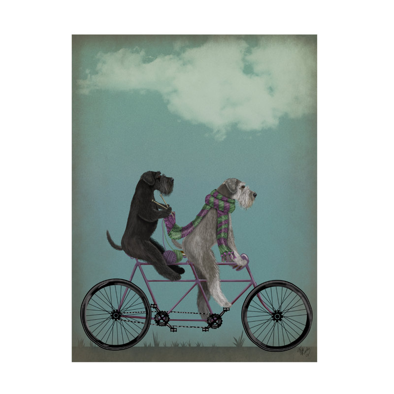 Wrapped Canvas Wall Art - Fab Funky 'Schnauzer Tandem' Wall Art for Living Room, Bedroom, or Office Décor - 24x32