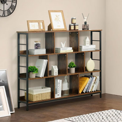 55-Inch Wide 10 Cube 3 Tier Industrial Open Shelf Bookcase with Metal Frame, Multiple Options by CAPHAUS