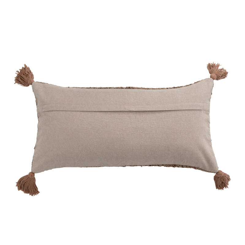 Tan Woven Cotton Striped Lumbar Pillow with Tassels