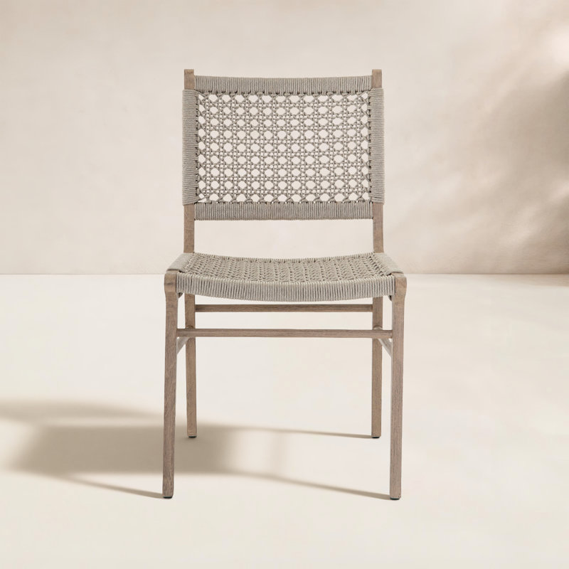 Umbria Outdoor Dining Side Chair, Washed Brown, Ivory Rope