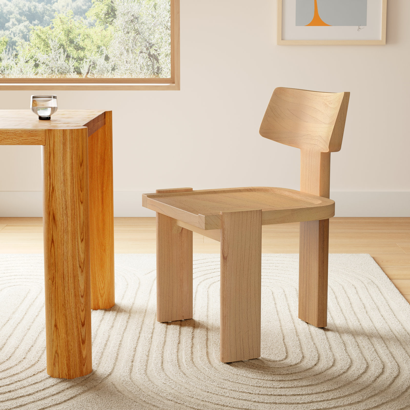 Geddes Solid Wood Tripod Dining Chair, Light Natural