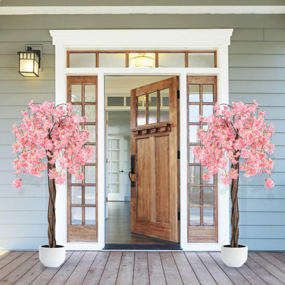 Décoration de cerisier artificiel haute 5,5 pi avec fleurs blanches 5,5 pi