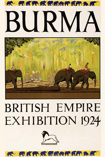« british empire exposition birmanie », affiche rétro, H 66 po x l 44 po x P 1,5 po