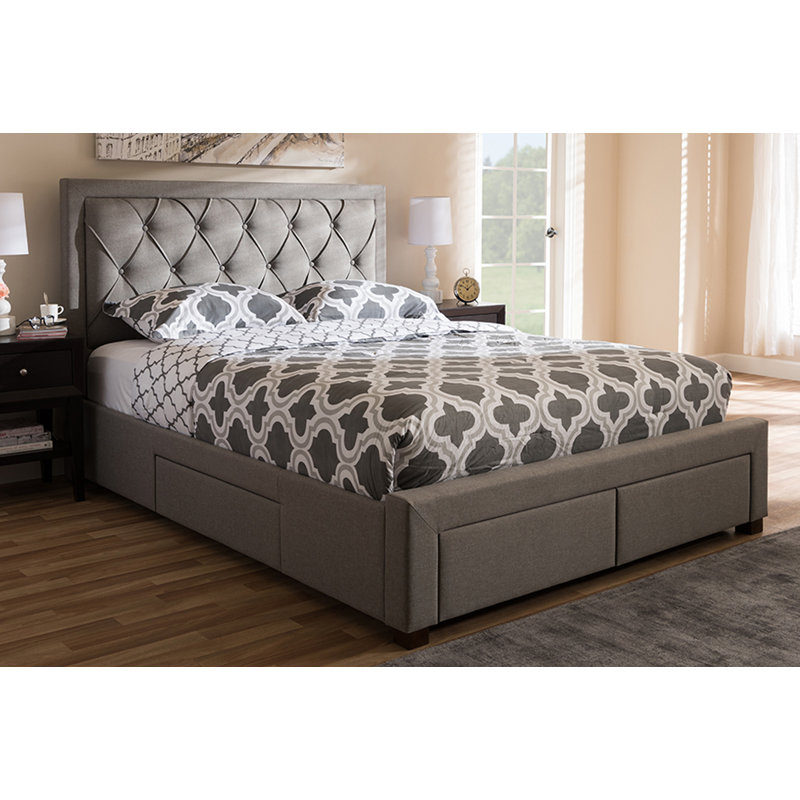 Lit plateforme tapissier avec rangement Aurelie, Très grand, gris