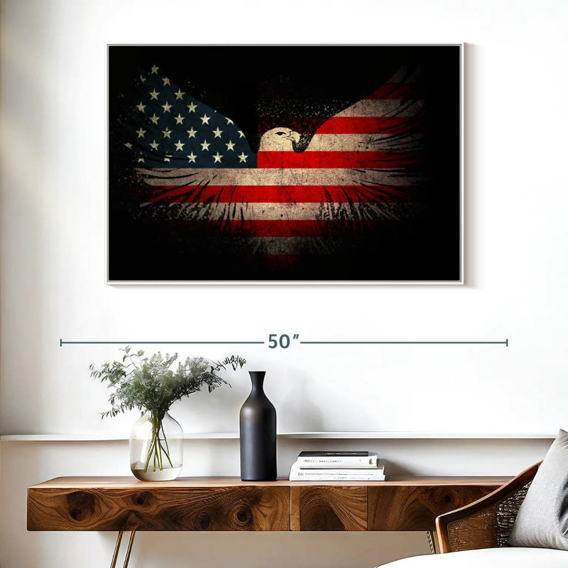 Aigle américain et drapeau, Cadre flottant blanc, 40 po x 27 po