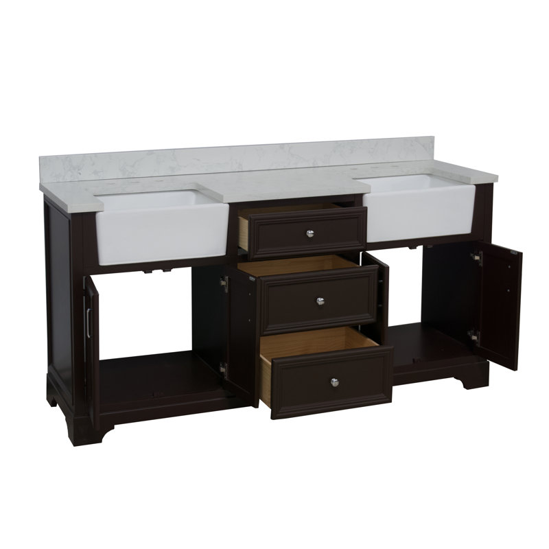 Emiliano 72" Double Bathroom Vanity Set, Chocolate, Engineered Carrara