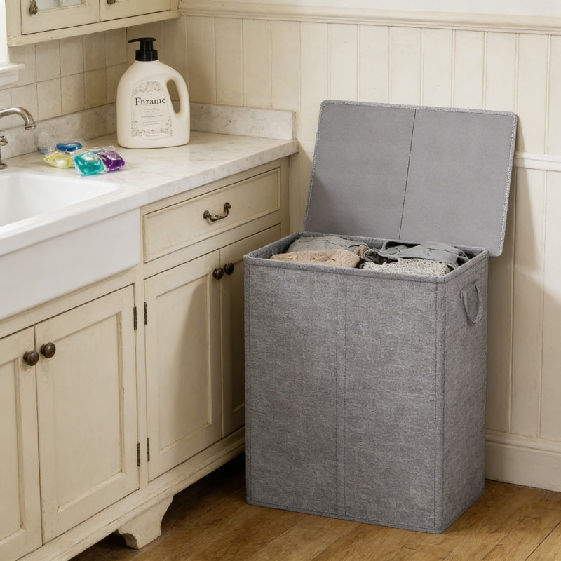 Double Compartment Laundry Hamper With Lid And Removable Bags, Large Collapsible Dirty Clothes Organizer For Bedroom And Dorm, 140L Capacity
