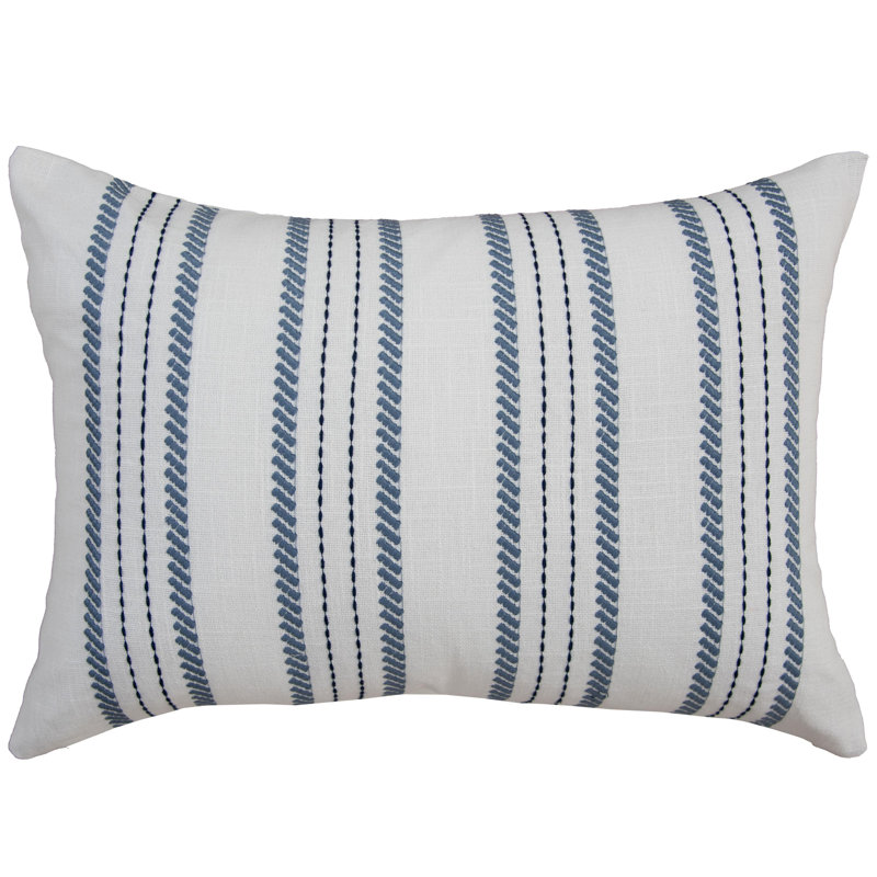 100% Cotton Down Filled Throw Pillow, Blue/White, Down Blend