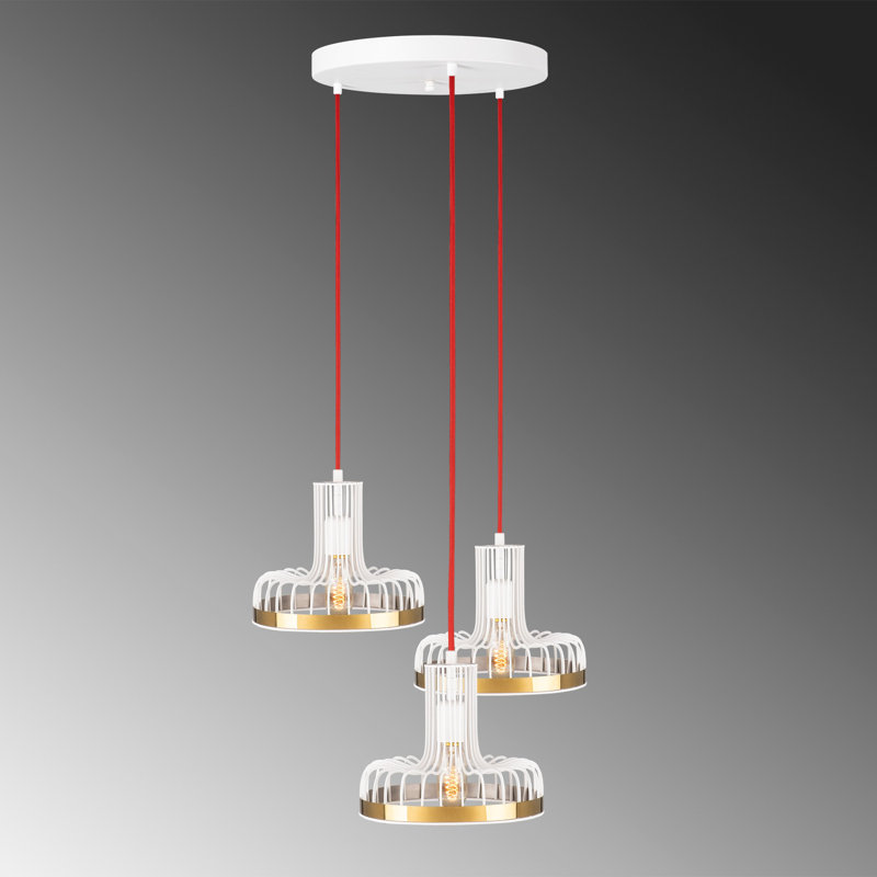 Luminaire suspendu géométrique à 3 lumières Eva, Blanc / Rouge