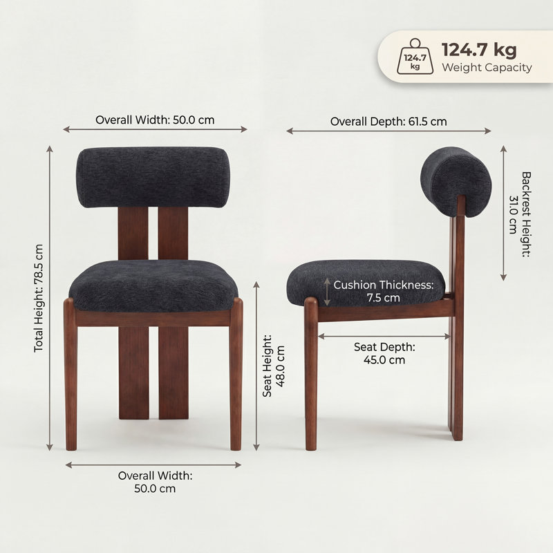 48cm H Fabric Upholstered Dining Chair in Camel, Walnut, 4, Dark Blue