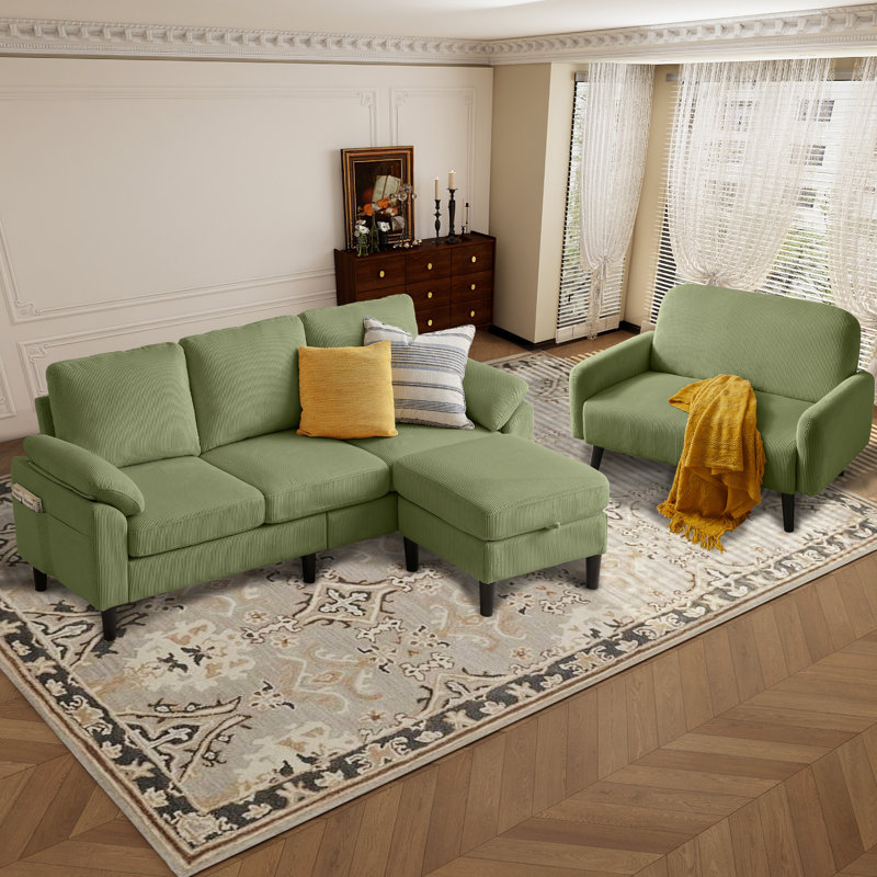 Lamaya  3 - Piece Living Room Set, Green Polyester Blend