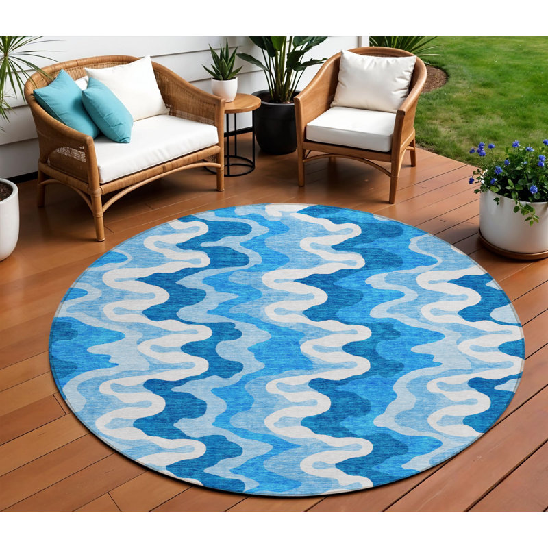 Tapis intérieur rond lavable abstrait ivoire 8 pi
