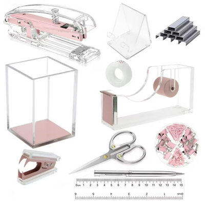 Ensemble de fournitures de bureau 10 pièces avec ciseaux, porte-stylo, ruban adhésif, pinces, agrafeuse, support pour téléphone, distributeur de ruban adhésif, ensemble de bureau complet