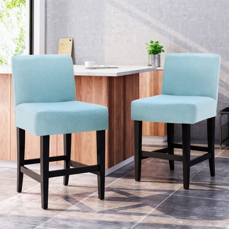 Tabourets de bar Danterrius, structure en bois d'hévéa, Bleu, 2