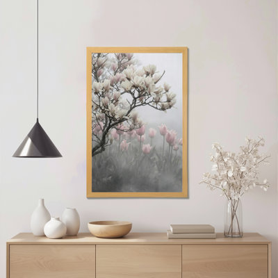 Magnolia et tulipe, reproduction d'art sur toile tendue sur toile, style de peinture à l'huile pour salon, chambre à coucher, décor