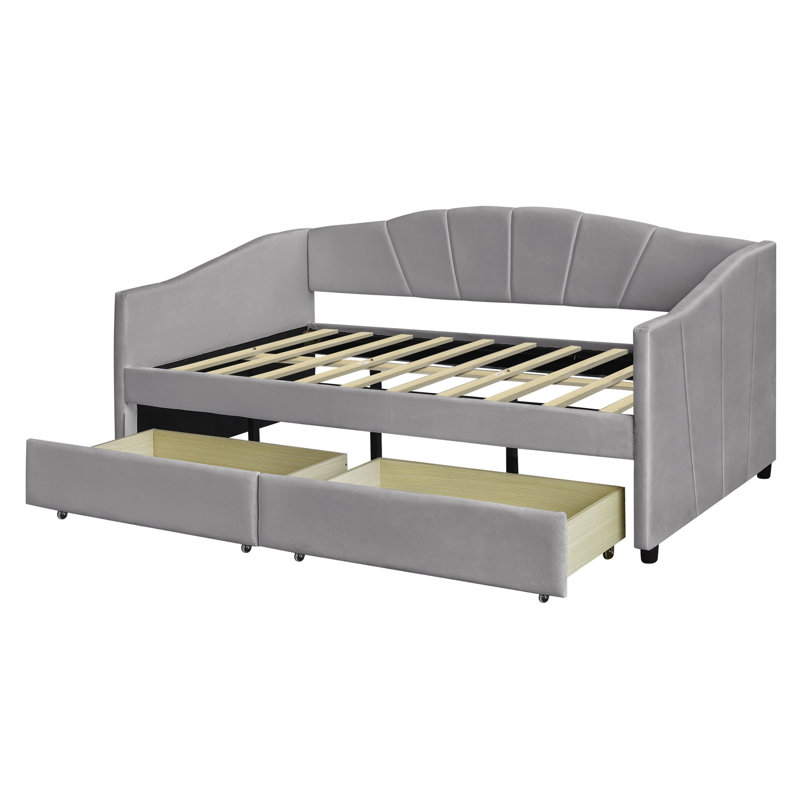 Kacy Upholstered Daybed with Trundle, Sofa Bed, Gray, Twin 1