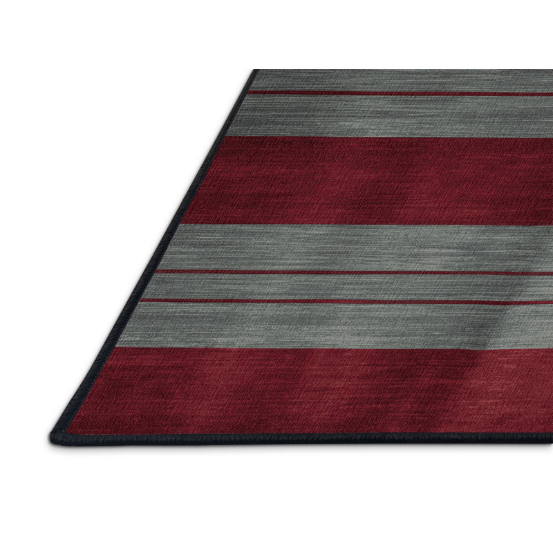 Tapis rouge à rayures horizontales lavable à la machine, Rectangle 6 pi x 9 pi