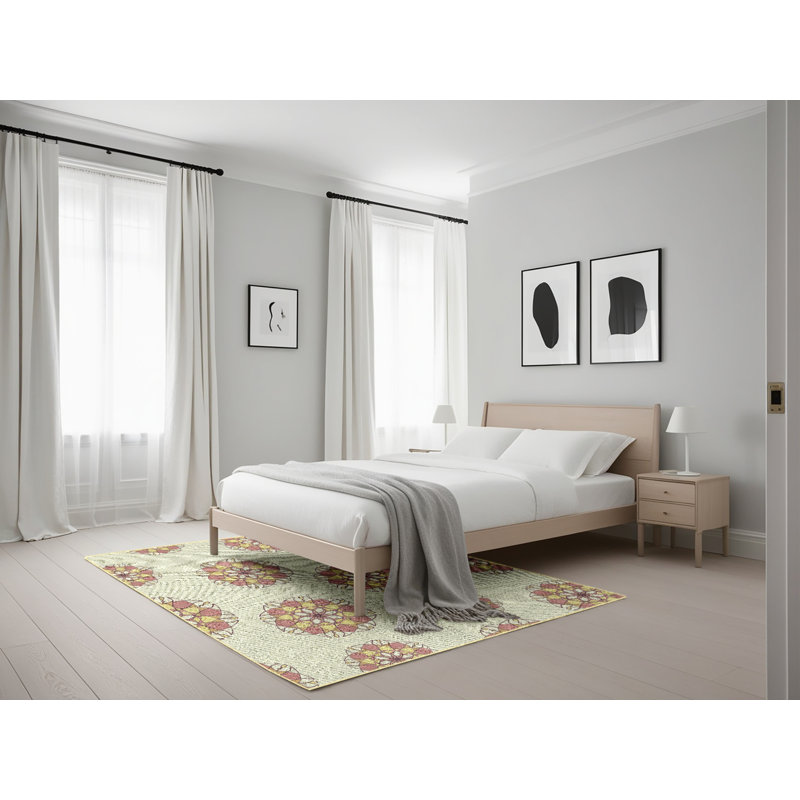 Tapis beige/rouge/noir à motifs, Rectangle 5 pi x 7 pi