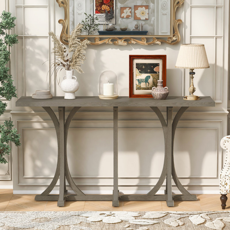 Console, table d'entrée de ferme avec pieds courbés, Gris