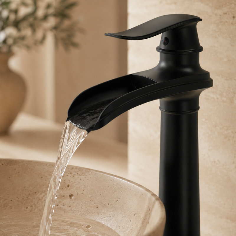 Vase cascade simple noir mat, poignée simple avec bonde VanoFall, Noir mat