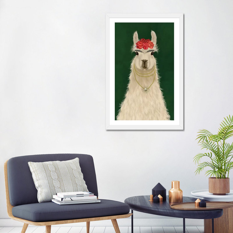 «Llama F» par Fab Funky - impression d'art graphique, Blanc, H 32 po x l 24 po x P 1 po, Papier encadré blanc