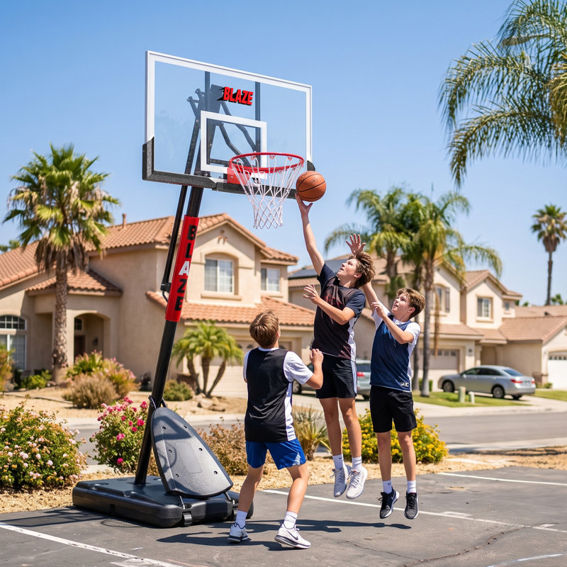 Panier de basket portable IGL 54 po, panneau renforcé incassable, hauteur réglable de 2,30 à 3 m, base ultra-stable avec roulettes, pour allée et jardin.