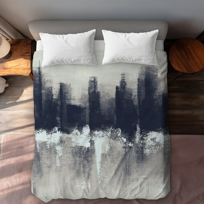 Dark City Shapes Bedroom Queen Duvet Cover - White Back Decor
