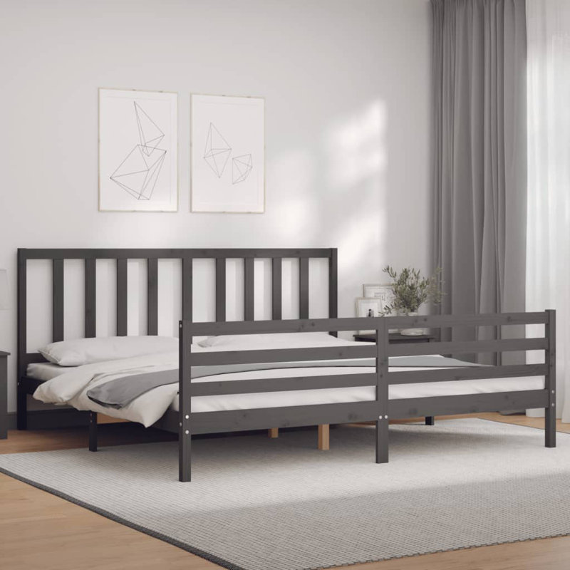 Shawny EU Double - 140 X 200 Cm Solid Wood Bed, Grey, 200 x 200cm