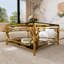 Table basse carrée en verre de 33,5 po, cadre géométrique luxueux, finition dorée et tablette inférieure-248886447
