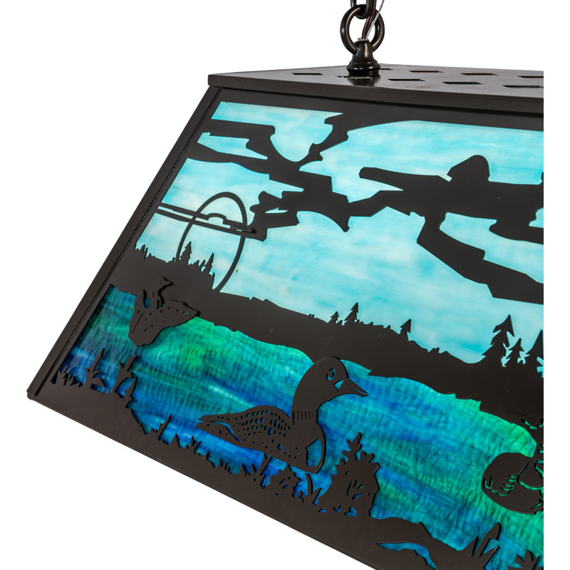 Old Forge Timeless Bronze 6-Light Island Pendant with Green and Blue Glass