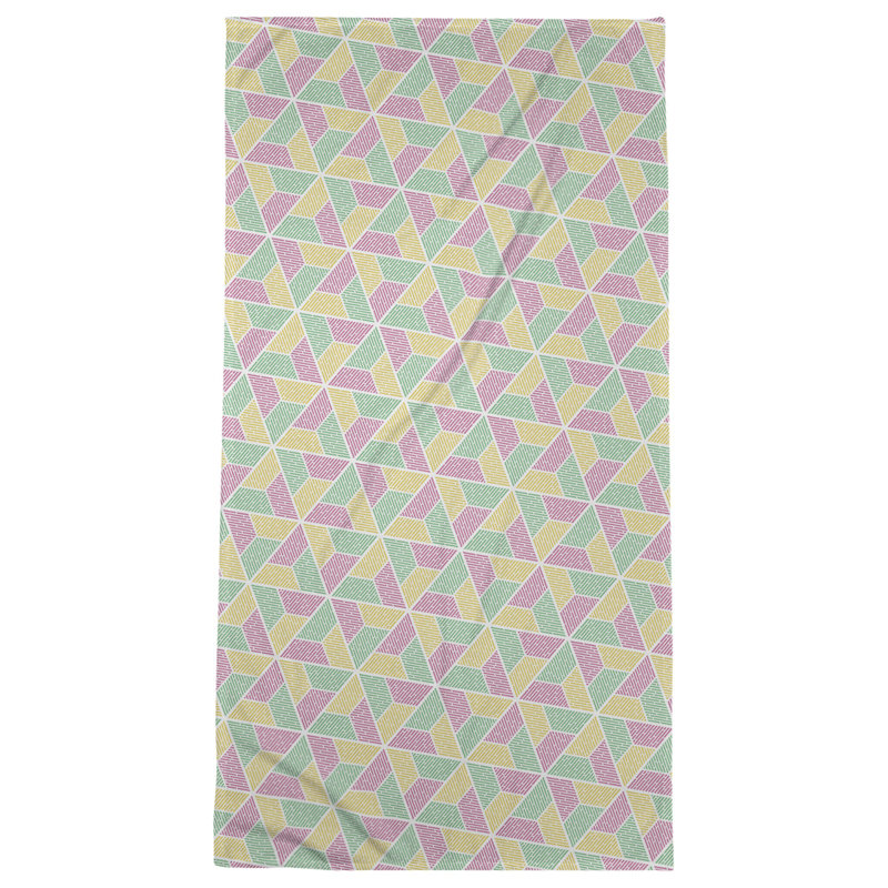 Serviette de bain trapézoïde, Vert, rose et jaune