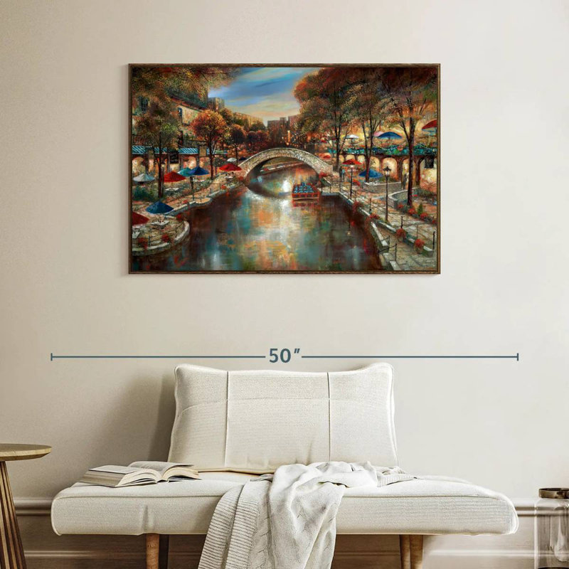 Soirée sur le canal, Cadre flottant noyer, 40 po x 27 po
