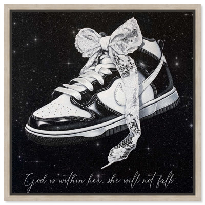 Art Remedy «God is with Her Sneaker», art mural chrétien, toile encadrée, cadre blond, 12 x 12