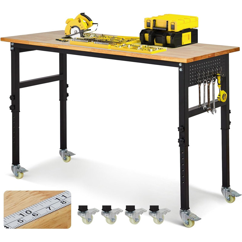 Établi à hauteur réglable avec échelle, panneau perforé et roues, capacité de 2 200 lb pour atelier de garage