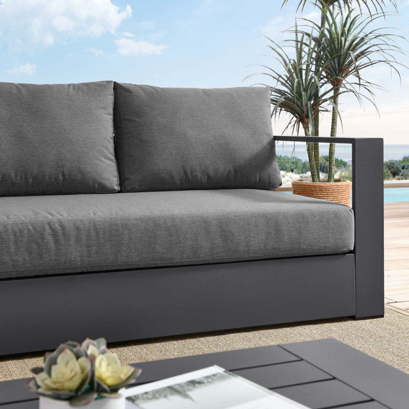 Charcoal Gray 89" Powder-Coated Aluminum Outdoor Sofa