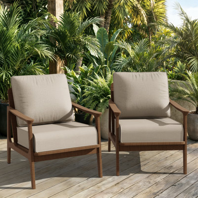 6 Inch Thick Outdoor Patio Chair Cushion with Beige Covers(Set of 2)