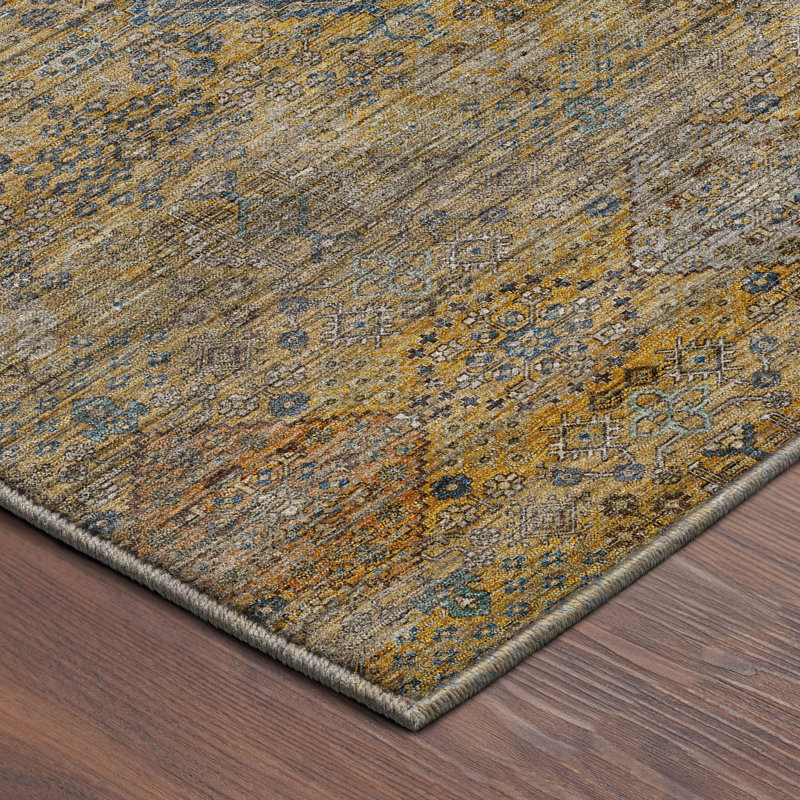 Tapis traditionnel de qualité supérieure lavable à la machine Tirico ATI21, Doré, 1 pi 8 po x 2 pi 6 po