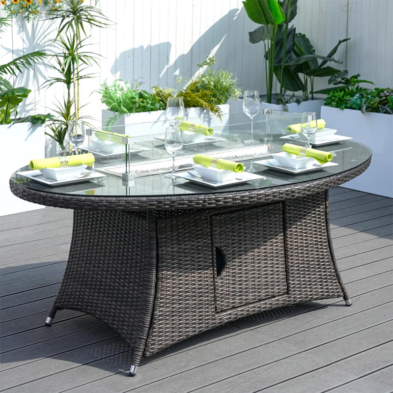 Table de foyer d'extérieur au propane en aluminium avec couvercle H 28,34 po x l 70,87 po Jaye