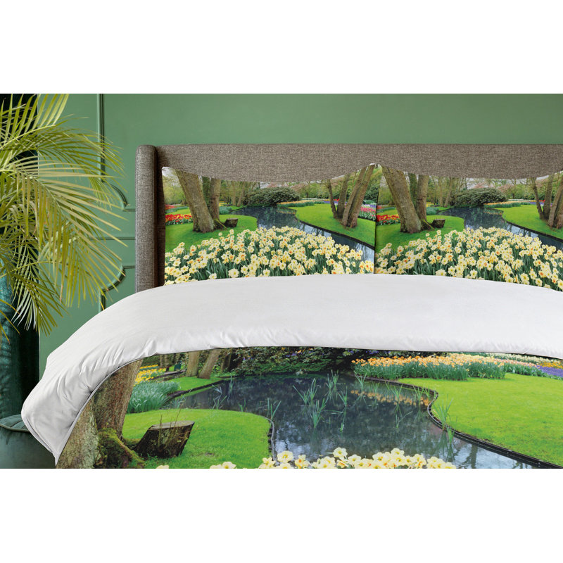 Queen Green and Brown Floral Garden Duvet Cover Set