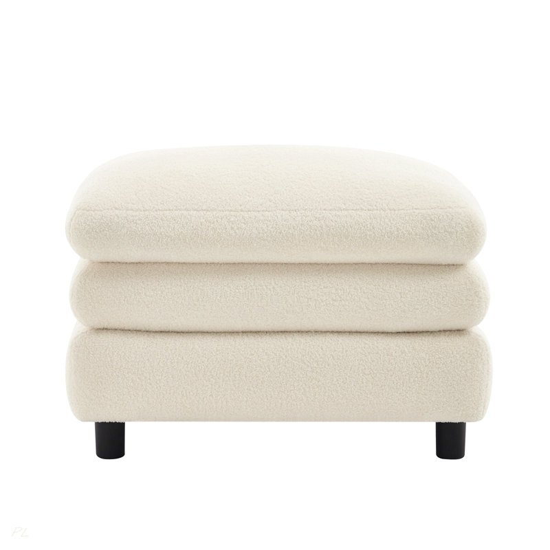 Vitoria Curved Ottoman Teddy Fabric, Beige White
