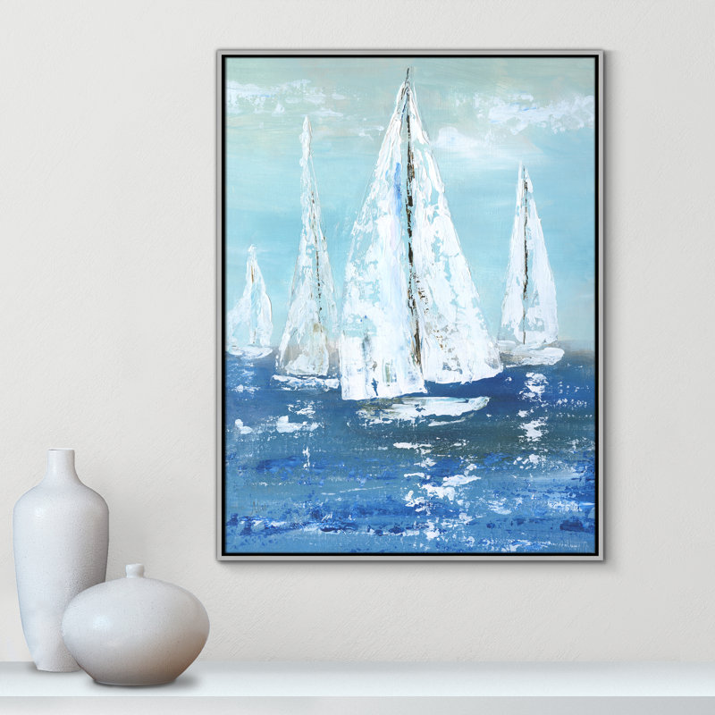 Voiles blanches - reproduction d'art, Toile avec cadre argenté, H 41,5 po x l 31,5 po x P 2 po