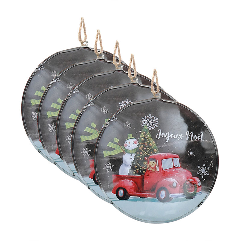 Ornement plat en étain (bonhomme de neige - Joyeux Noël) - ensemble de 5