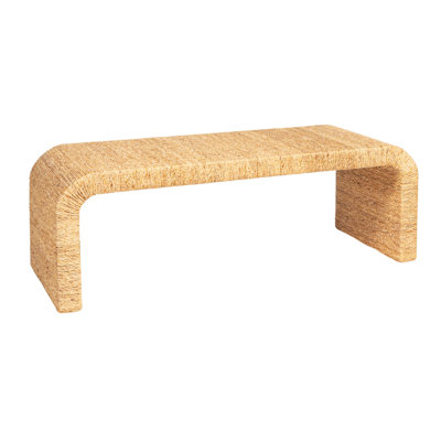 Miramar Woven Water Hyacinth and Acacia Wood Bench with Waterfall Edge