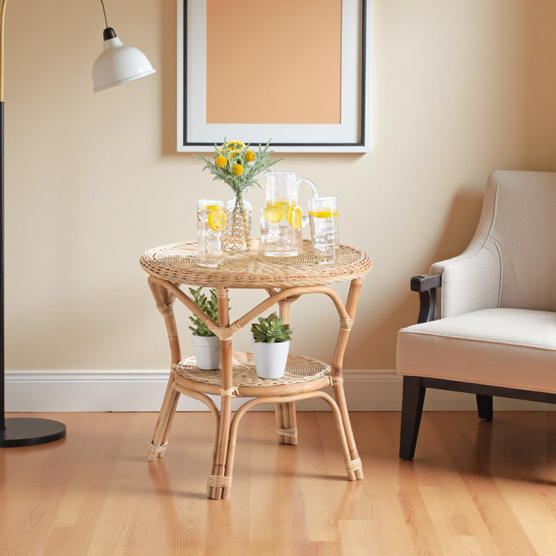Table basse en rotin antique brun naturel Velmor, style bohémien, H 22,15 po x l 21,82 po x P 21,82 po