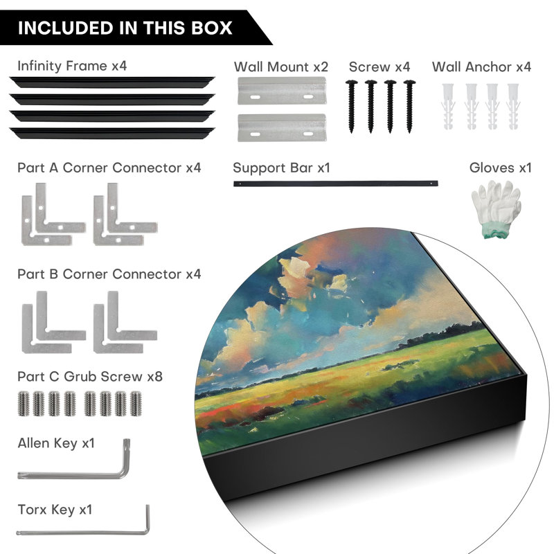«Clouds Landscape Green Field with Sky French Country Extra Large», reproduction d'art encadrée (assemblage requis)